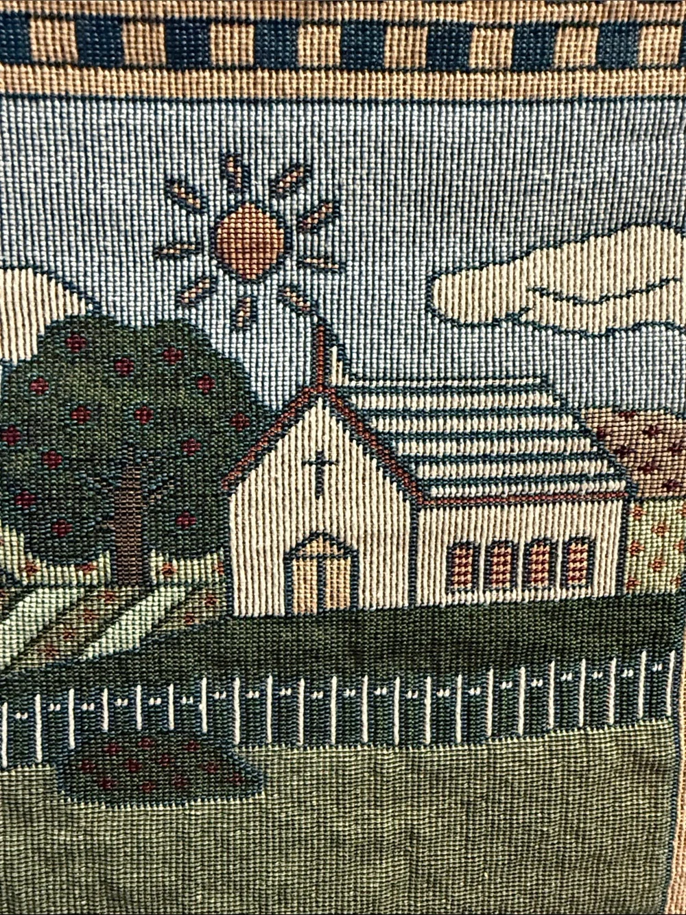 Religious Tapestry Wall Hanging in Blue and Green Blessing